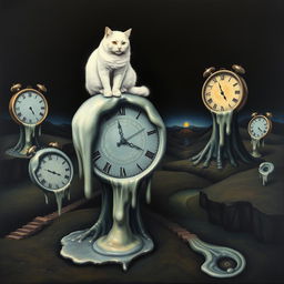 A surreal painting inspired by Salvador Dalí's 'The Persistence of Memory', characterized by dark colors