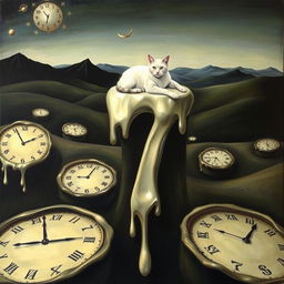 A surreal painting inspired by Salvador Dalí's 'The Persistence of Memory', characterized by dark colors
