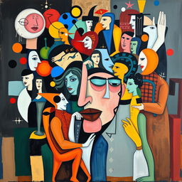 A mesmerizing collage that merges all of Picasso's creations into one captivating cover picture, showcasing a mix of abstract shapes and vibrant colors