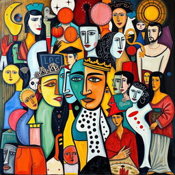 A mesmerizing collage that merges all of Picasso's creations into one captivating cover picture, showcasing a mix of abstract shapes and vibrant colors