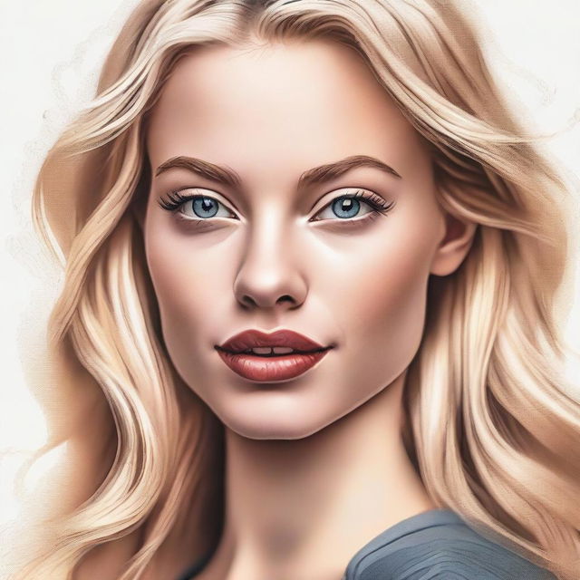 A high-quality digital art image captures a blonde Instagram model in a candid moment