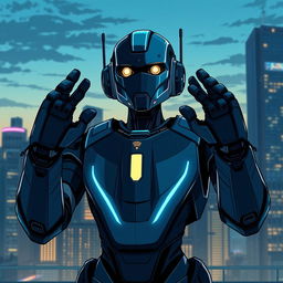 A highly detailed illustration of a futuristic robot designed as a tribute to social justice, inspired by the legacy of George Floyd