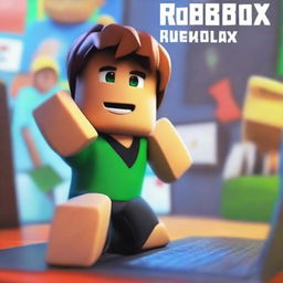 A high-quality digital art movie poster featuring a 20-year-old strong lad engrossed in playing Roblox on a computer