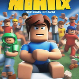 A high-quality digital art movie poster featuring a 20-year-old strong lad engrossed in playing Roblox on a computer