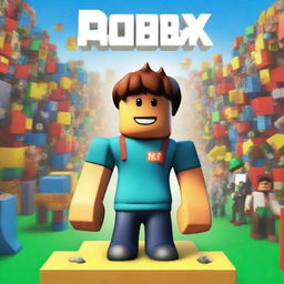 A high-quality digital art movie poster featuring a 20-year-old strong lad engrossed in playing Roblox on a computer