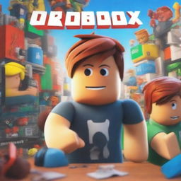 A high-quality digital art movie poster featuring a 20-year-old strong lad engrossed in playing Roblox on a computer