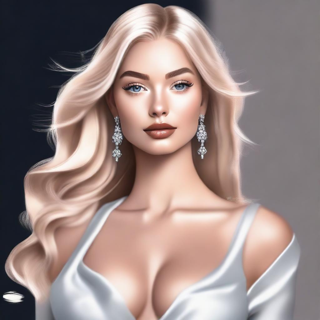 A high-quality digital art image featuring a blonde Instagram model