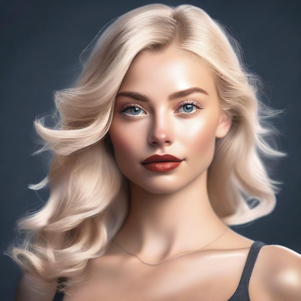 A high-definition, realistic digital art image of a blonde Instagram model