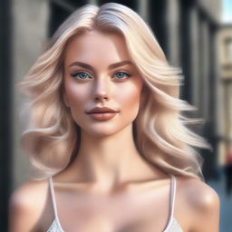 A high-definition, realistic digital art image of a blonde Instagram model