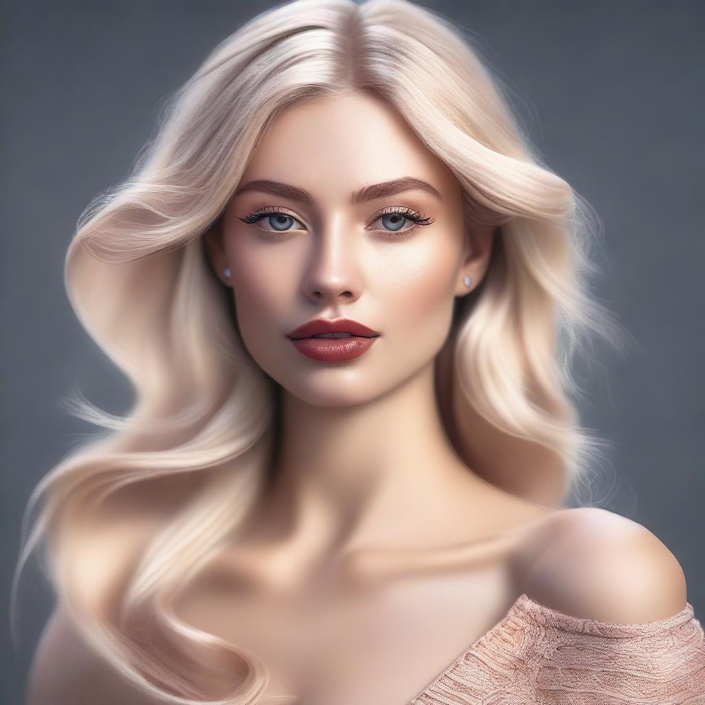 A high-definition, realistic digital art image of a blonde Instagram model