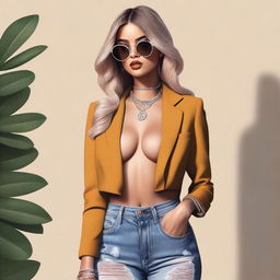 A high-quality digital art image showcasing an Instagram model