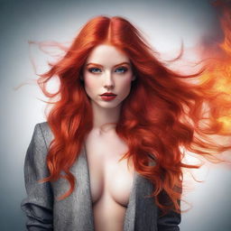 A high-definition, realistic digital art image of a red-headed Instagram model