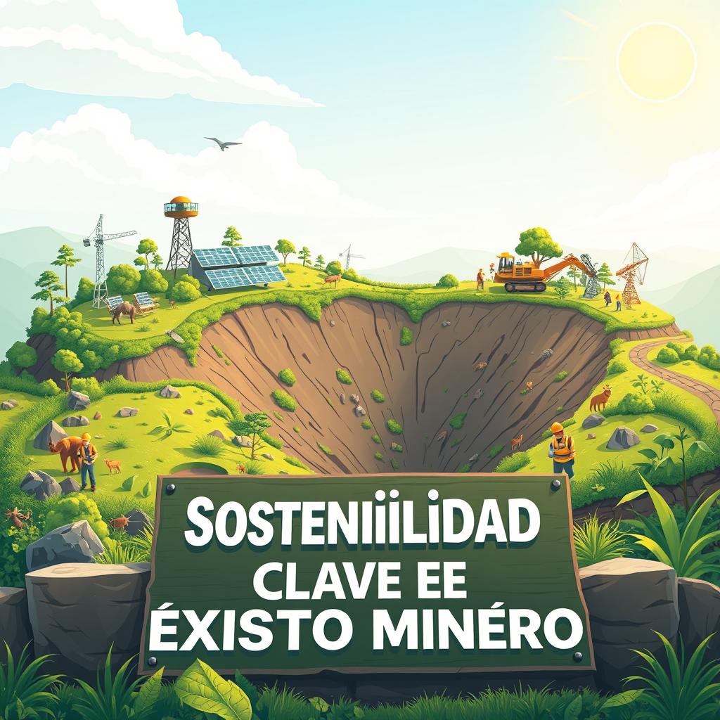 A visually striking and informative illustration representing the concept of sustainability as the key to mining success