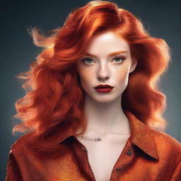 A high-definition, realistic digital art image of a red-headed Instagram model