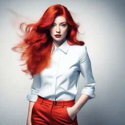 A high-definition, realistic digital art image of a red-headed Instagram model