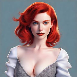 A high-definition, realistic digital art image of a red-headed woman resembling the popular internet personality, Amouranth