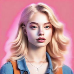 A high-quality digital art image of a blonde teenage Instagram model