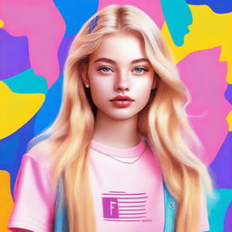 A high-quality digital art image of a blonde teenage Instagram model