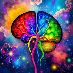 A vibrant and abstract representation of human emotions, illustrating various brain moods in a surreal style