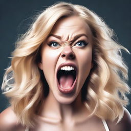 A high-resolution digital art image of a blonde Instagram model captured mid-scream