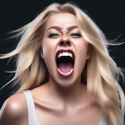 A high-resolution digital art image of a blonde Instagram model captured mid-scream