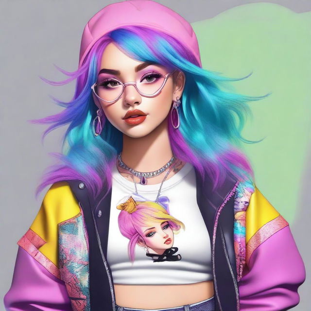 A high-quality digital art image showcasing an e-girl styled Instagram model