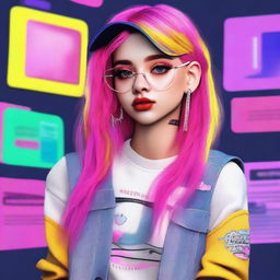 A high-quality digital art image showcasing an e-girl styled Instagram model