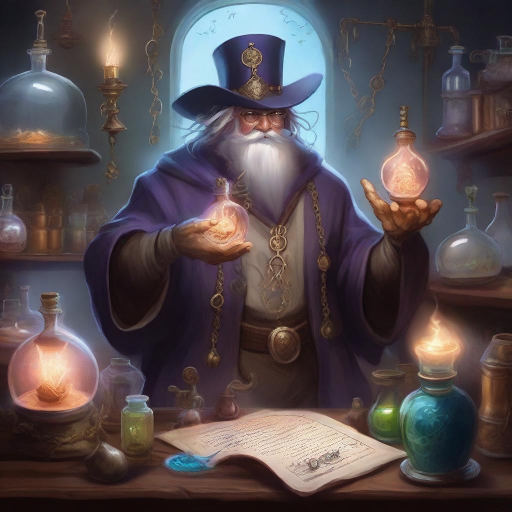 A premium digital art illustration of a Mundo Flayer who is an artificer alchemist