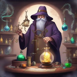 A premium digital art illustration of a Mundo Flayer who is an artificer alchemist