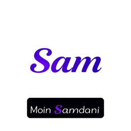 A sleek and modern logo design featuring the name 'Sam' prominently in stylish typography