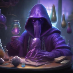 A top-tier digital art illustration depicting a Mind Flayer as an artificer alchemist