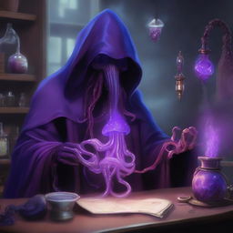 A top-tier digital art illustration depicting a Mind Flayer as an artificer alchemist