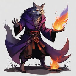 A high-quality digital art illustration portraying a Wolfborn who is a warlock of the Fiend