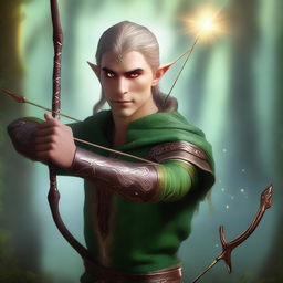 A high-quality digital art depiction of an elf Eladrin who is a fighter arcane archer