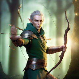 A high-quality digital art depiction of an elf Eladrin who is a fighter arcane archer