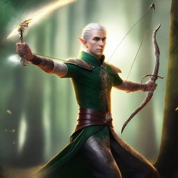 A high-quality digital art depiction of an elf Eladrin who is a fighter arcane archer