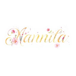 A beautifully crafted name in exquisite calligraphy, decorated with intricate floral patterns and soft watercolor washes in pastel colors