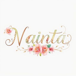 A beautifully crafted name in exquisite calligraphy, decorated with intricate floral patterns and soft watercolor washes in pastel colors
