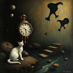 A surreal artwork inspired by Salvador Dali's 'The Persistence of Memory', featuring dark tones and a dreamlike atmosphere