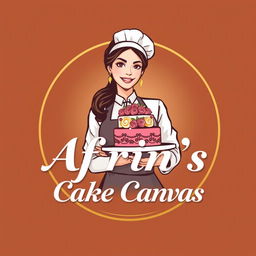 A luxurious and attractive logo design for a bakery named 'Afrin's Cake Canvas'