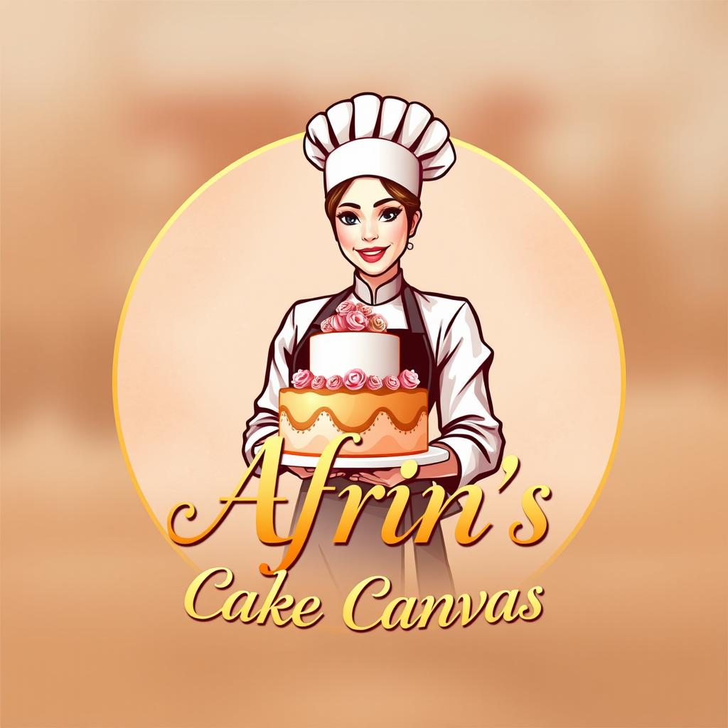 A luxurious and attractive logo design for a bakery named 'Afrin's Cake Canvas'