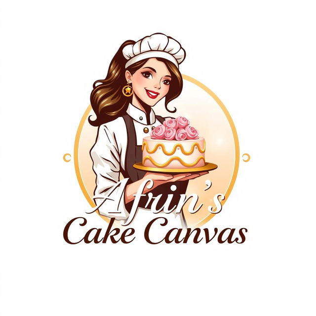 A luxurious and attractive logo design for a bakery named 'Afrin's Cake Canvas'