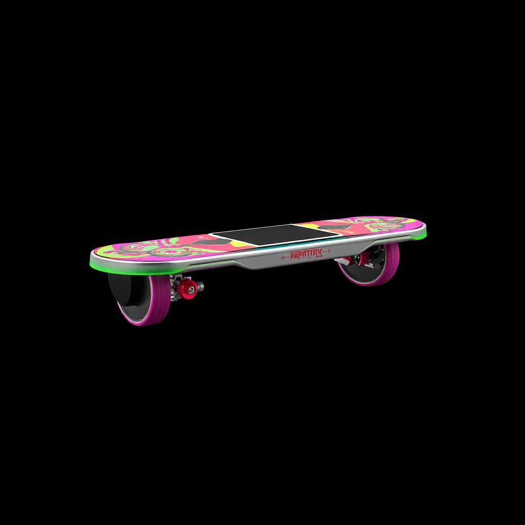 A realistic and highly detailed depiction of the iconic Hoverboard from Back to the Future, positioned in the center of the image