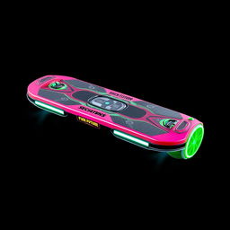 A realistic and highly detailed depiction of the iconic Hoverboard from Back to the Future, positioned in the center of the image