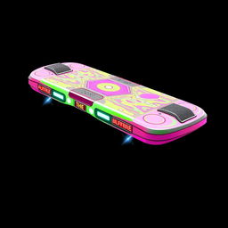 A realistic and highly detailed depiction of the iconic Hoverboard from Back to the Future, positioned in the center of the image