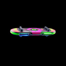 A realistic and highly detailed depiction of the iconic Hoverboard from Back to the Future, positioned in the center of the image