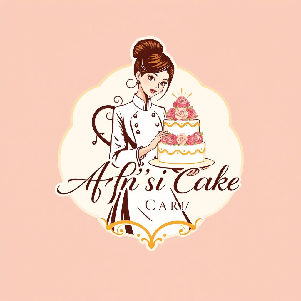 A luxurious and attractive logo design for a bakery named 'Afrin's Cake Canvas'