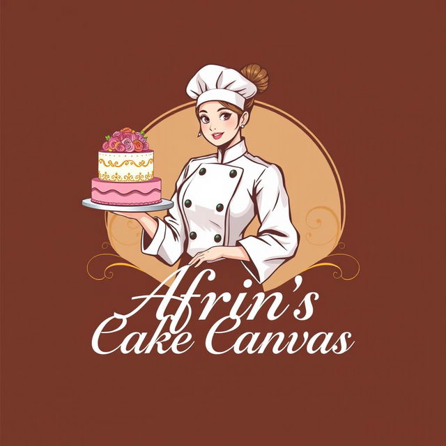 A luxurious and attractive logo design for a bakery named 'Afrin's Cake Canvas'