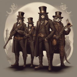 A high-quality digital art piece that portrays a rock band in a Steampunk setting