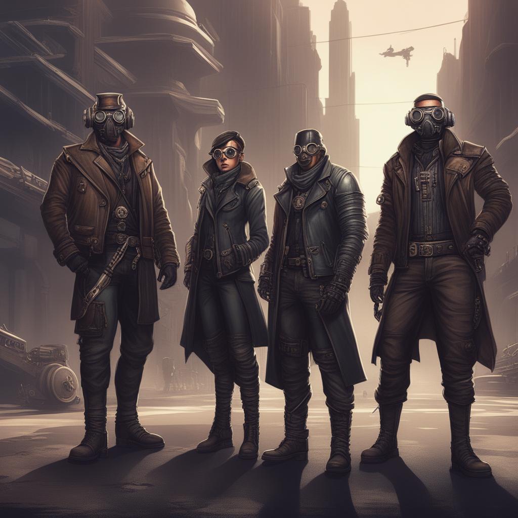 A high-quality digital art piece that portrays a rock band in a Dieselpunk setting